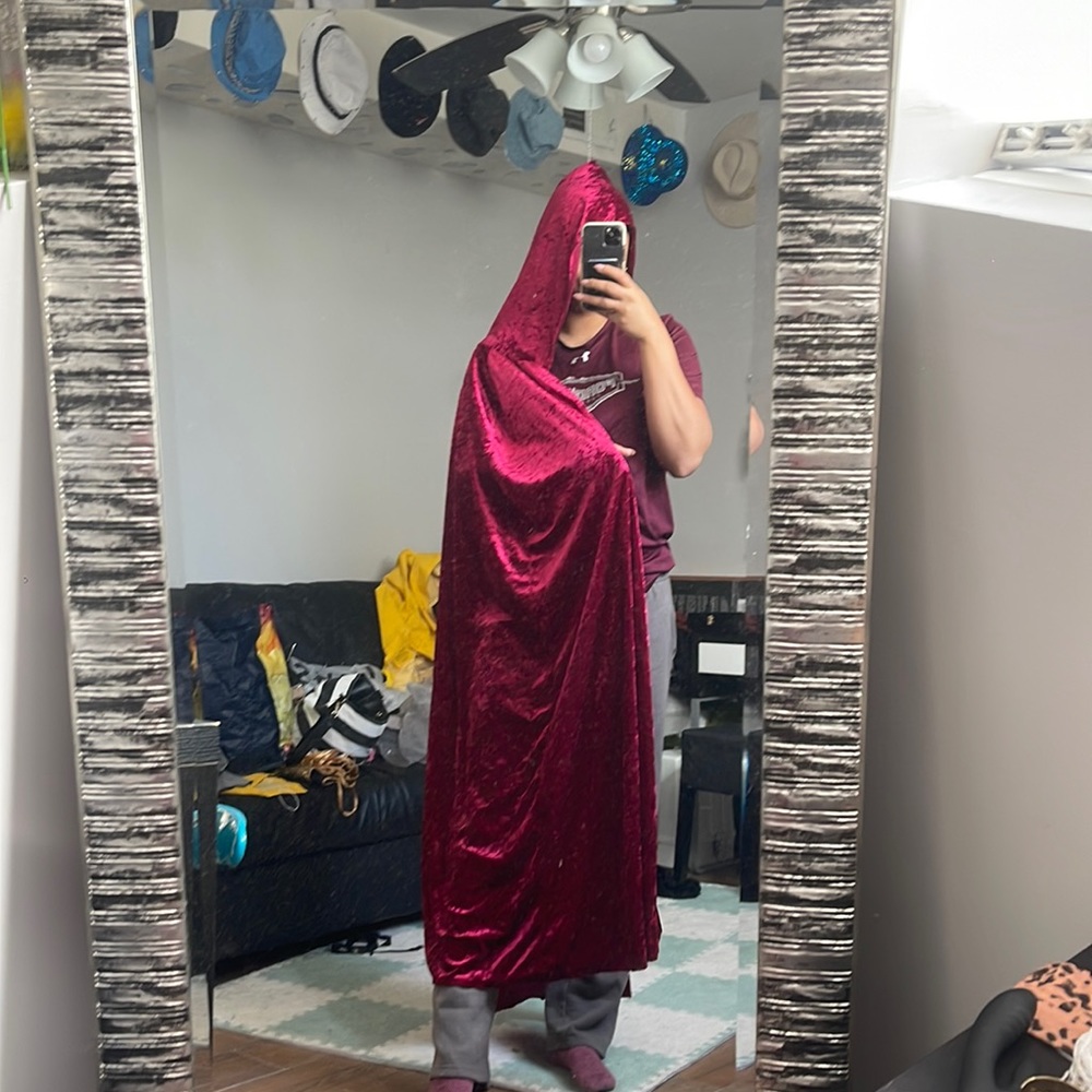 Long red velvet cape